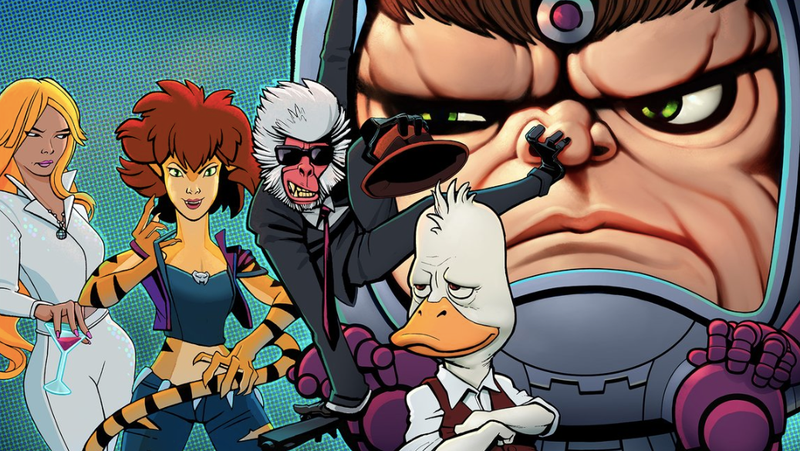 Dazzler, Tigra, Hit-Monkey, Howard, and MODOK
